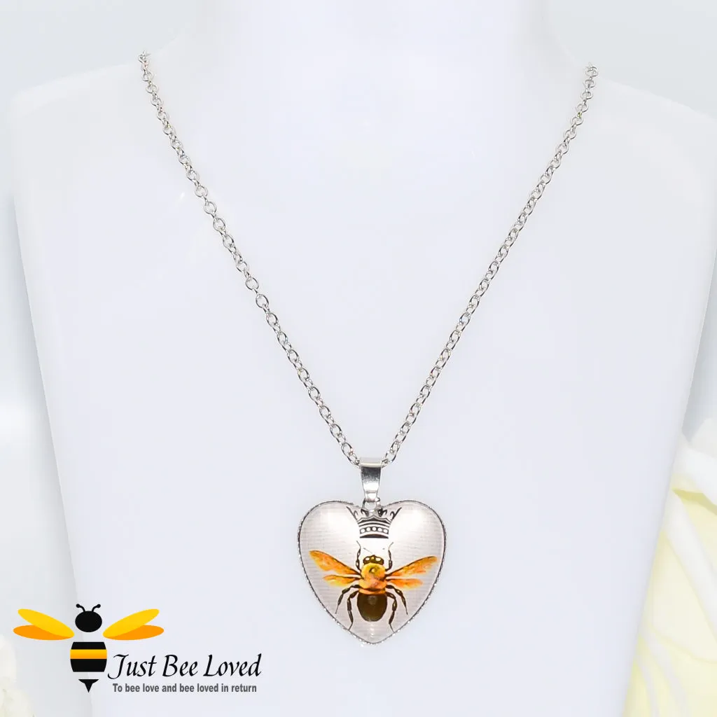 Queen Bee Glass Love Heart Pendant Necklace