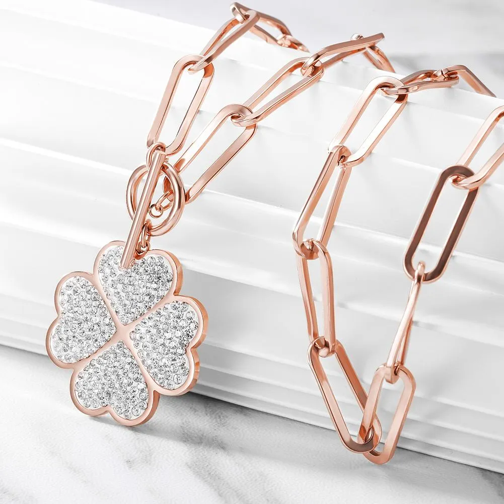 Radiant Luck- Four-Leaf Clover Charm Necklace"