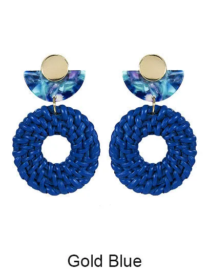 Rattan Earring Hand Woven Earring, Natural Woven earring, Straw earring, Geometric earrings, Acetate earring, Hook Earrings