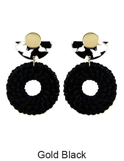Rattan Earring Hand Woven Earring, Natural Woven earring, Straw earring, Geometric earrings, Acetate earring, Hook Earrings