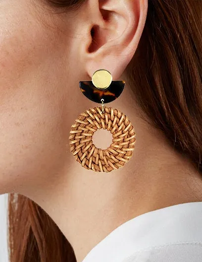 Rattan Earring Hand Woven Earring, Natural Woven earring, Straw earring, Geometric earrings, Acetate earring, Hook Earrings
