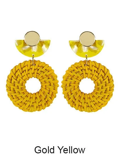 Rattan Earring Hand Woven Earring, Natural Woven earring, Straw earring, Geometric earrings, Acetate earring, Hook Earrings