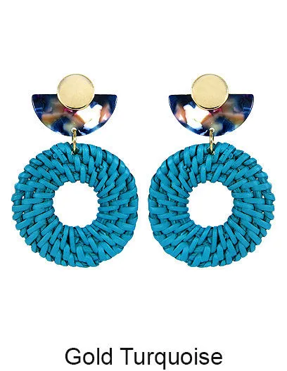 Rattan Earring Hand Woven Earring, Natural Woven earring, Straw earring, Geometric earrings, Acetate earring, Hook Earrings