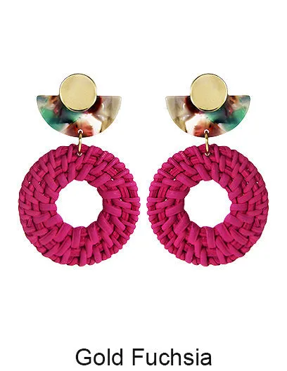 Rattan Earring Hand Woven Earring, Natural Woven earring, Straw earring, Geometric earrings, Acetate earring, Hook Earrings