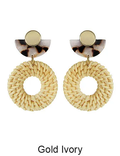 Rattan Earring Hand Woven Earring, Natural Woven earring, Straw earring, Geometric earrings, Acetate earring, Hook Earrings