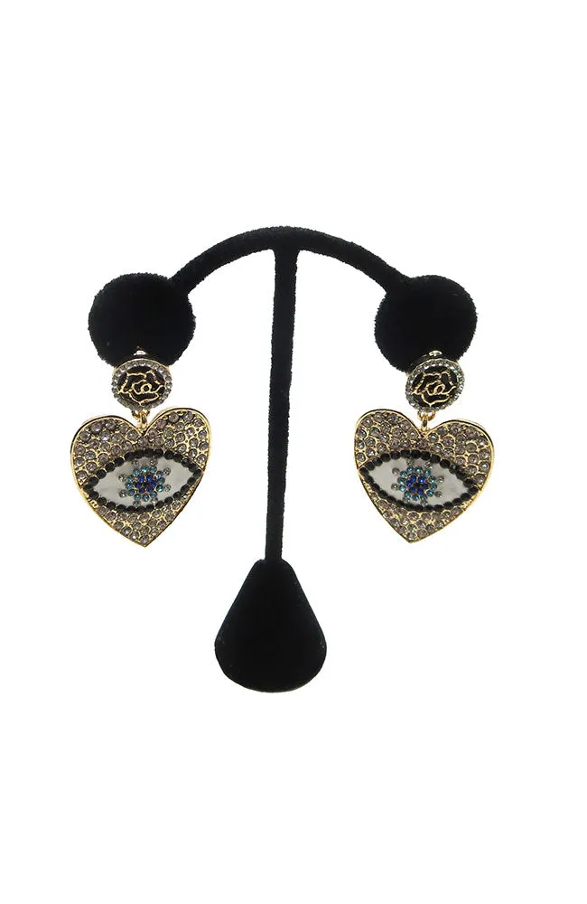 Rose Eye Heart Earrings