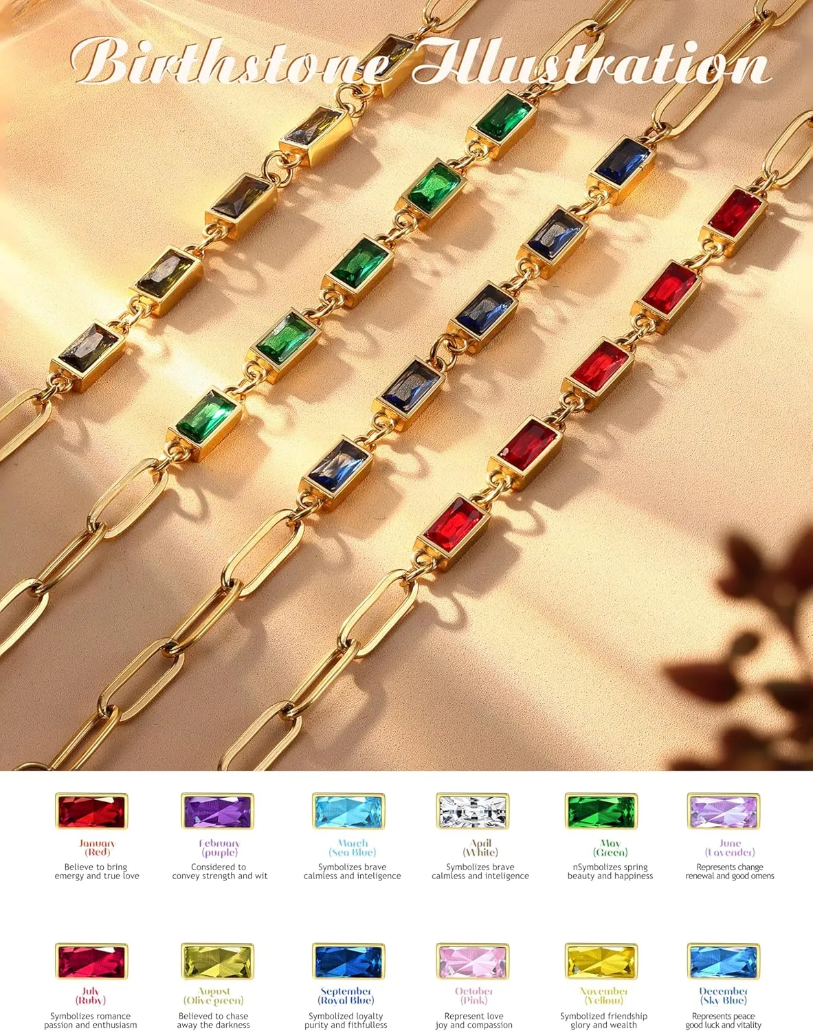 Sanfenly Gold Birthstone Bracelets for Women Waterproof Non Tarnish Dainty 14K Gold Plated Stackable Bracelet Emerald Green Friendship Bracelets Jewelry Gift for Mom