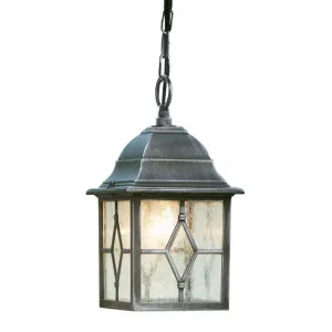 Searchlight 1641 Genoa - 1 Light Outdoor Pendant Black Silver Leaded Glass