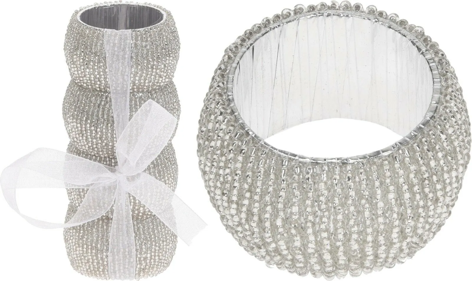 Set of 4 Silver Napkin Rings Metal With  Beads Serviette Rings Generous Size