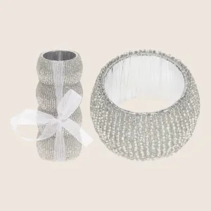 Set of 4 Silver Napkin Rings Metal With  Beads Serviette Rings Generous Size