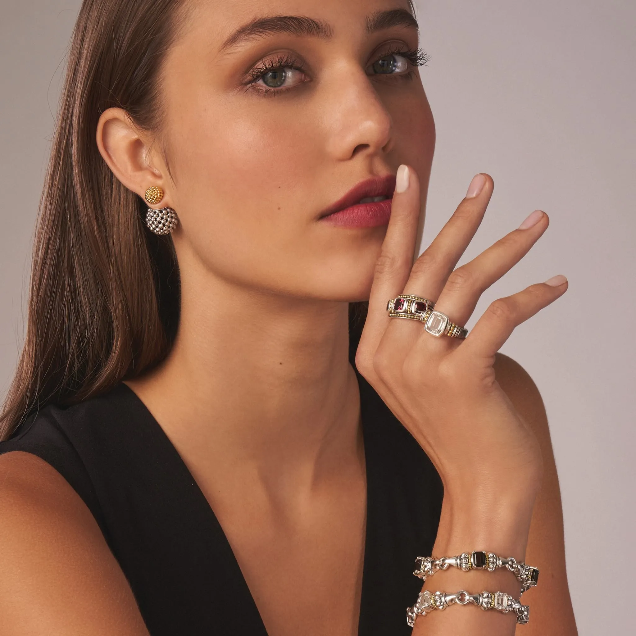 Signature Caviar Two-Tone Caviar Front-Back Earrings