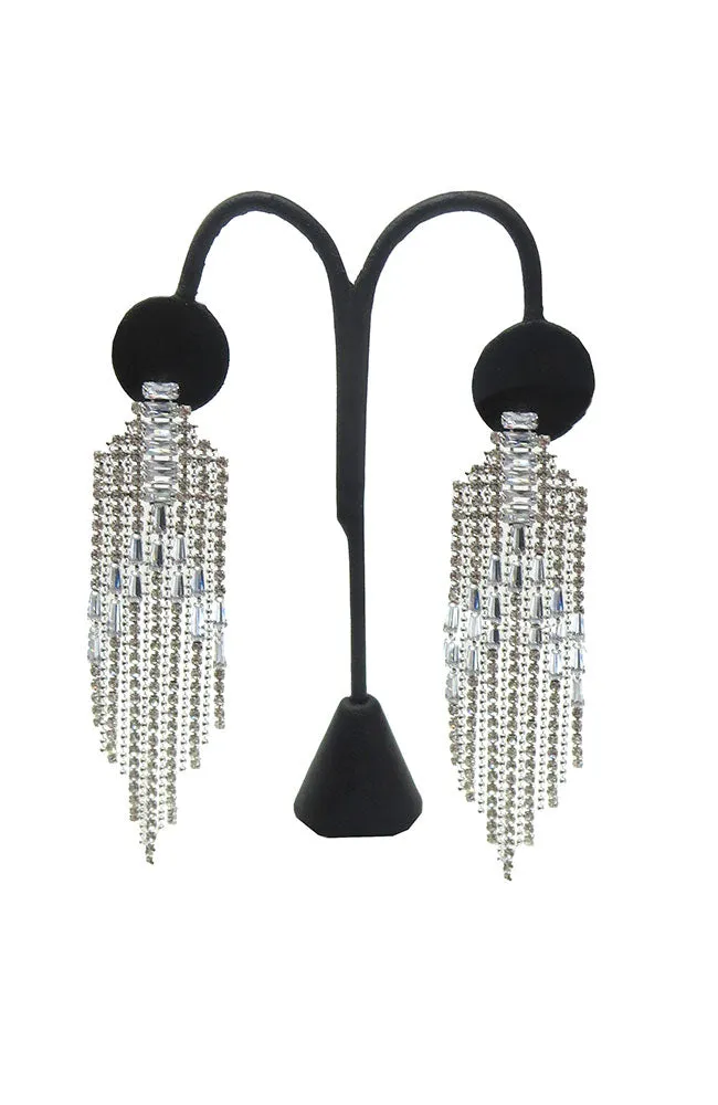 Silver Crystal Drop Earrings 13 Strands