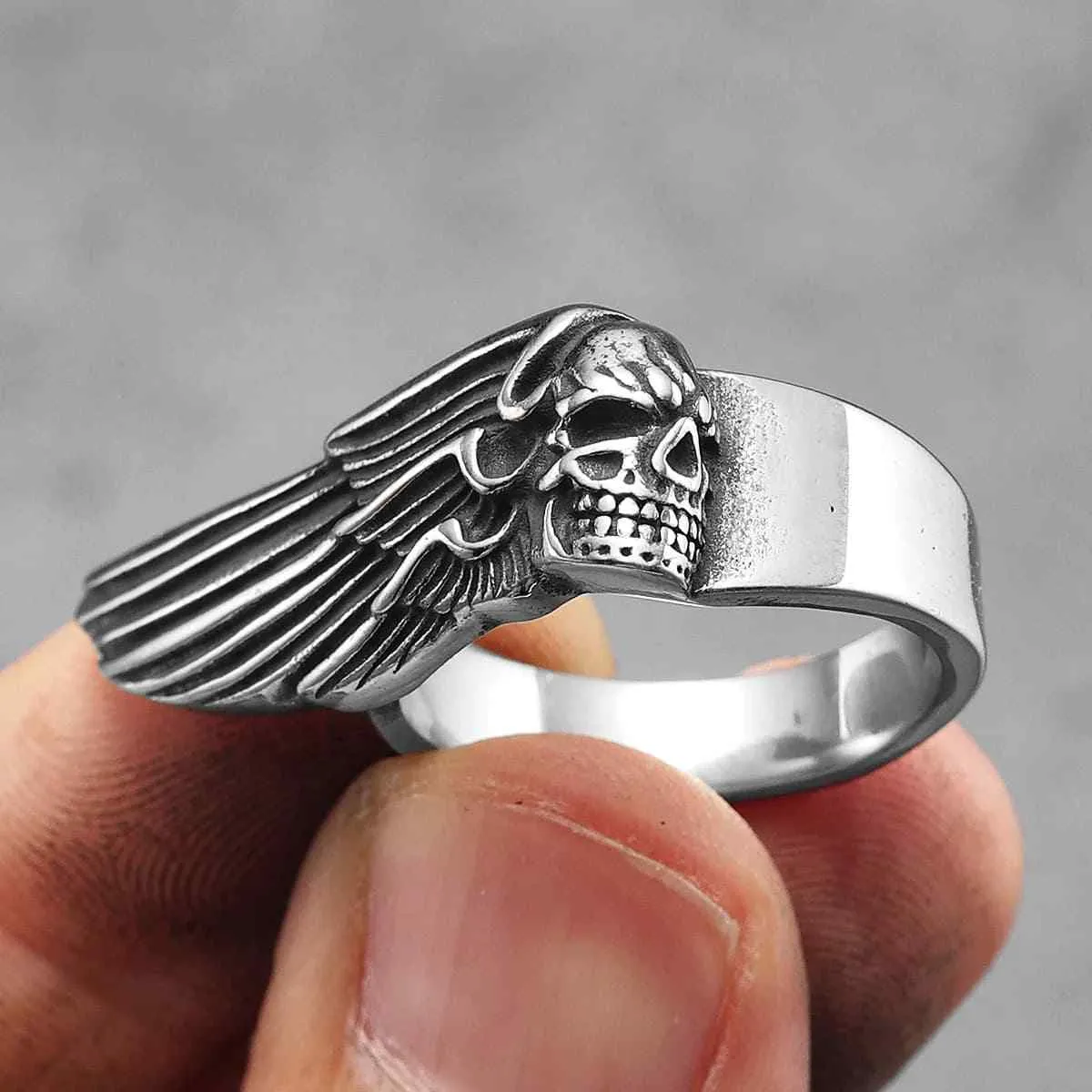 Skull Ring with Wings