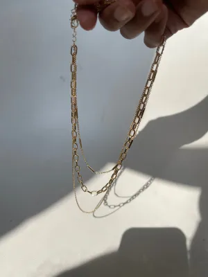 Sonia Tri Link Chain Layered Bar Necklace In Gold