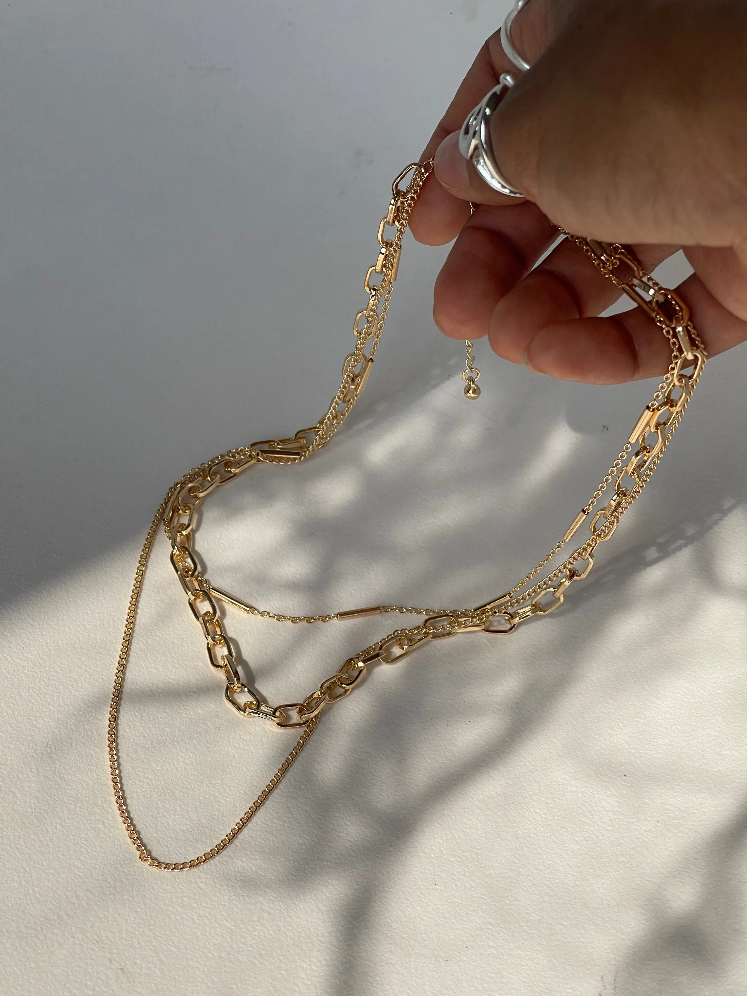 Sonia Tri Link Chain Layered Bar Necklace In Gold