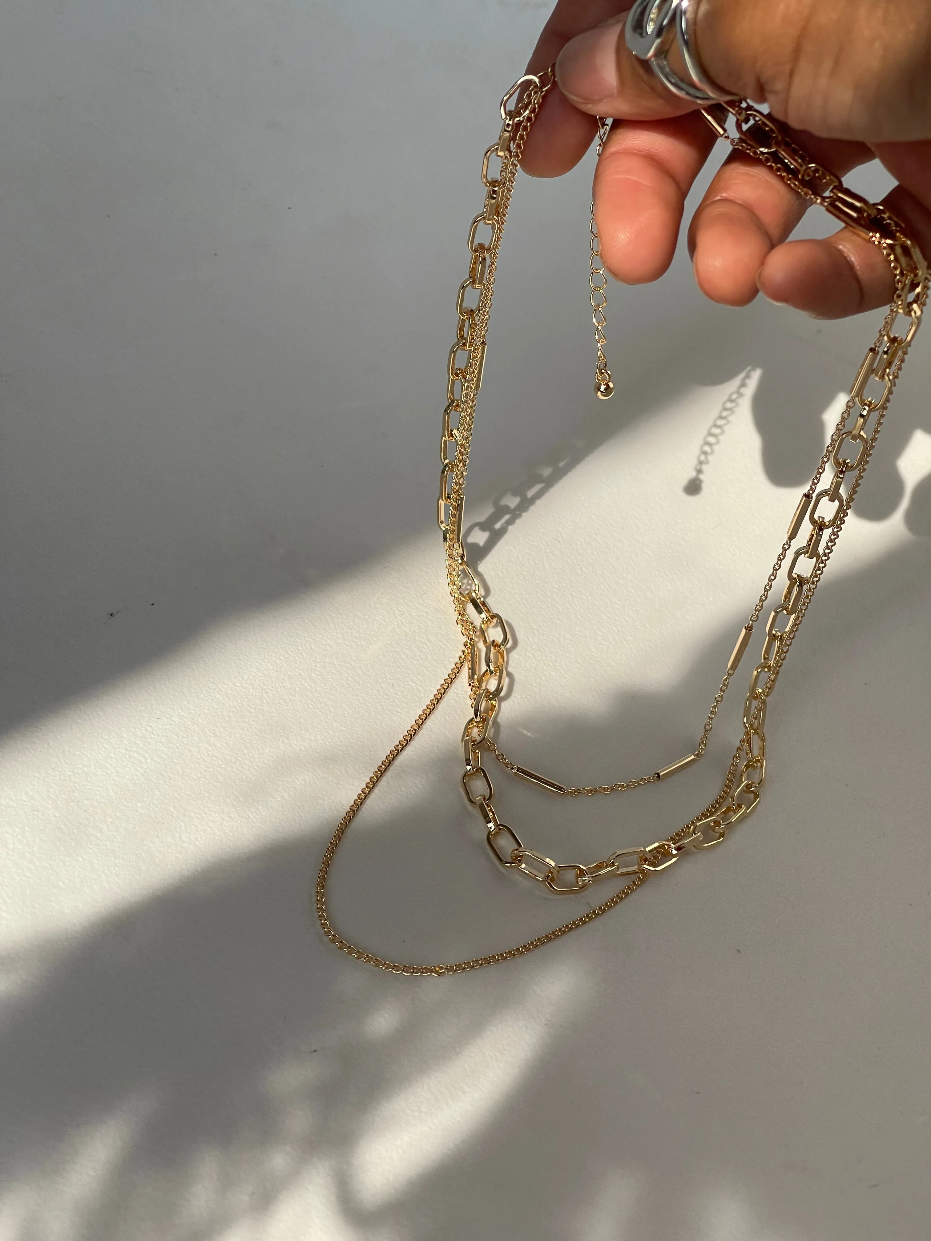 Sonia Tri Link Chain Layered Bar Necklace In Gold