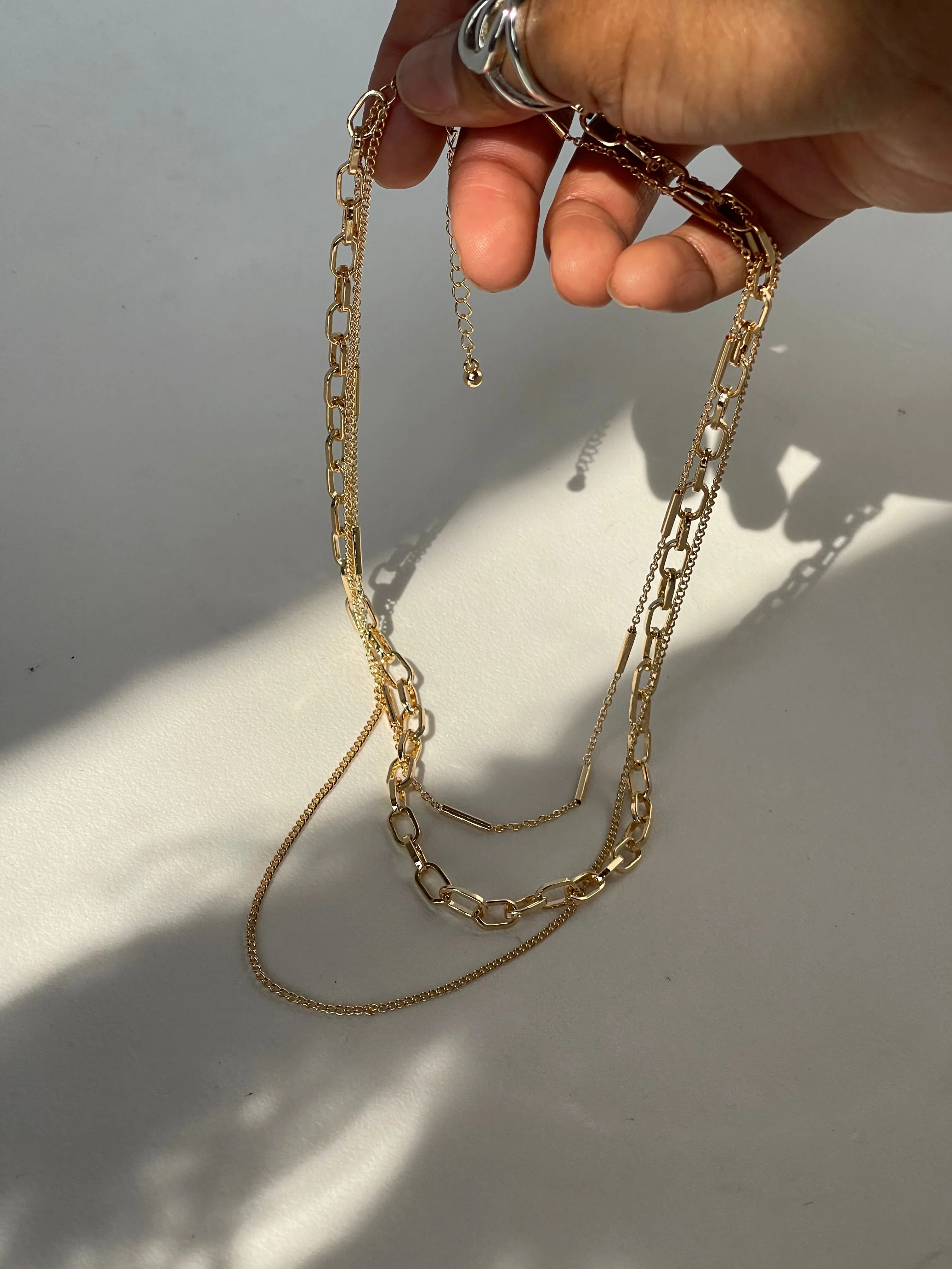 Sonia Tri Link Chain Layered Bar Necklace In Gold