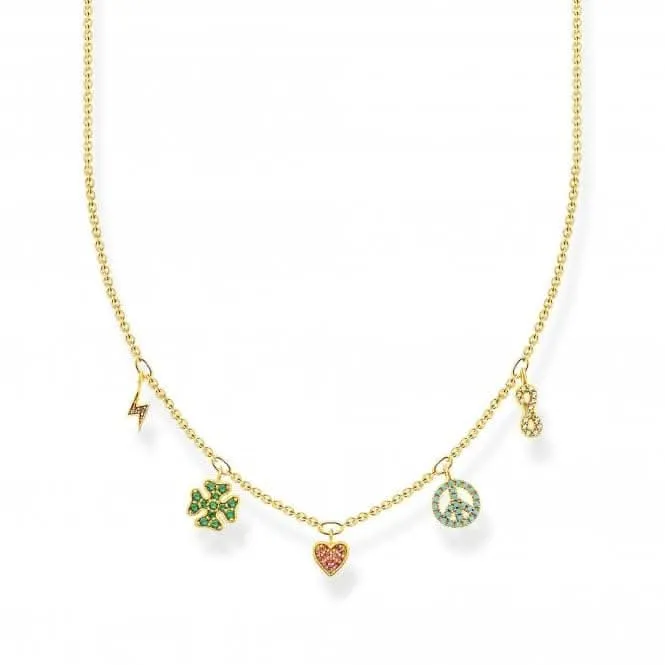 Sterling Silver Gold Plated Multicoloured Symbols Necklace KE2123-488-7-L42V