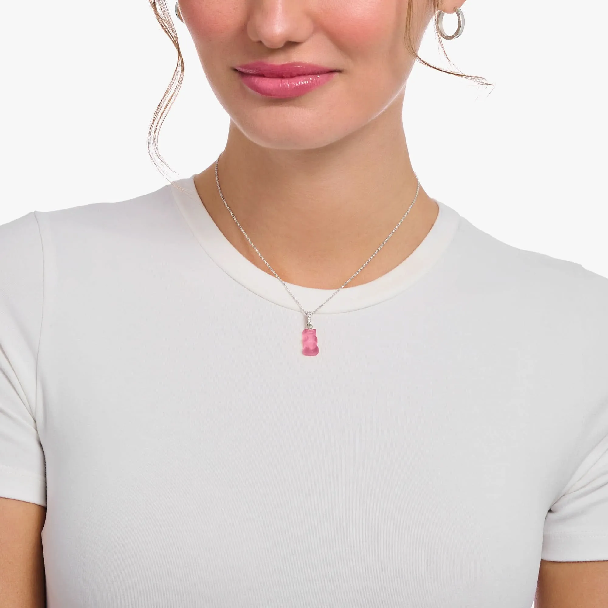 Sterling Silver HARIBO Zirconia Pink Goldbears Necklace KE2209-052-9