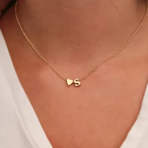 SUMENG Tiny Heart Initial Necklace - Dainty Gold/Silver Choker Pendant for Women