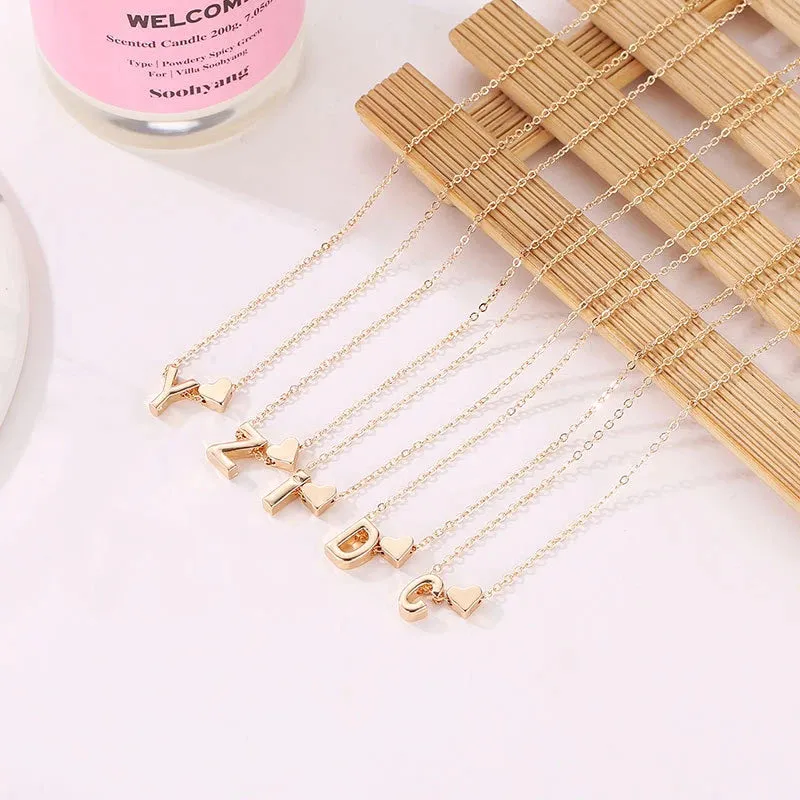 SUMENG Tiny Heart Initial Necklace - Dainty Gold/Silver Choker Pendant for Women
