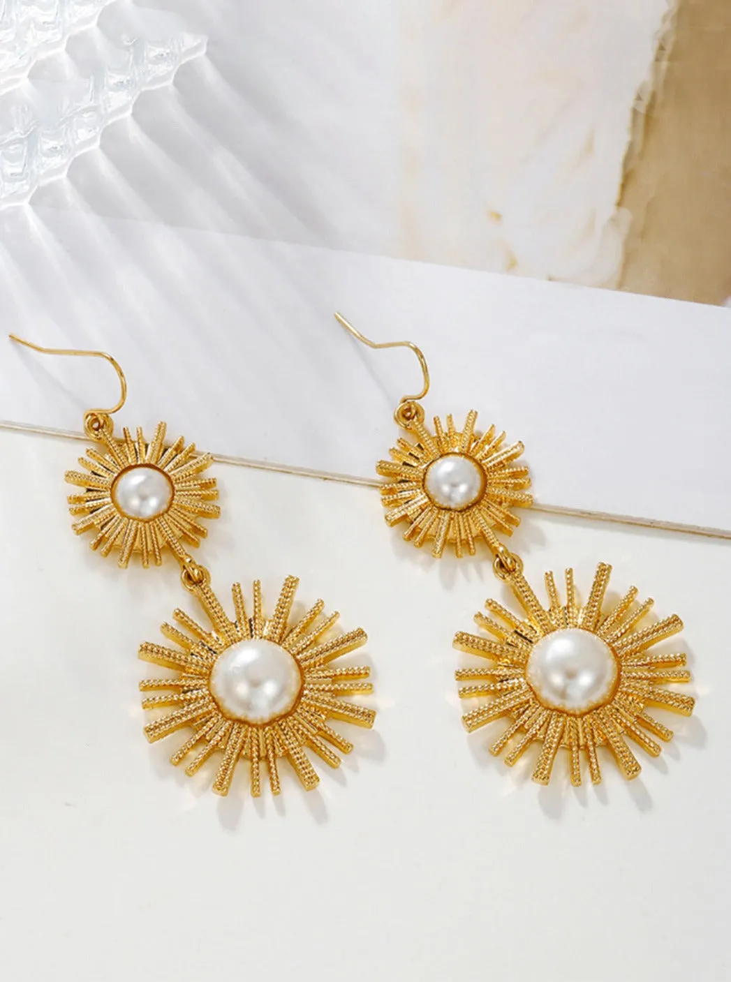 Sunburst Pearl Drop Earrings
