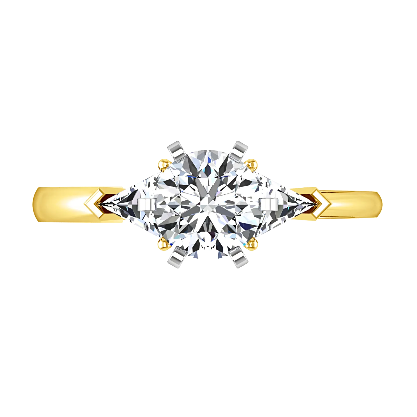 Three Stone Engagement Ring Miranda Trilliant 14K Yellow Gold