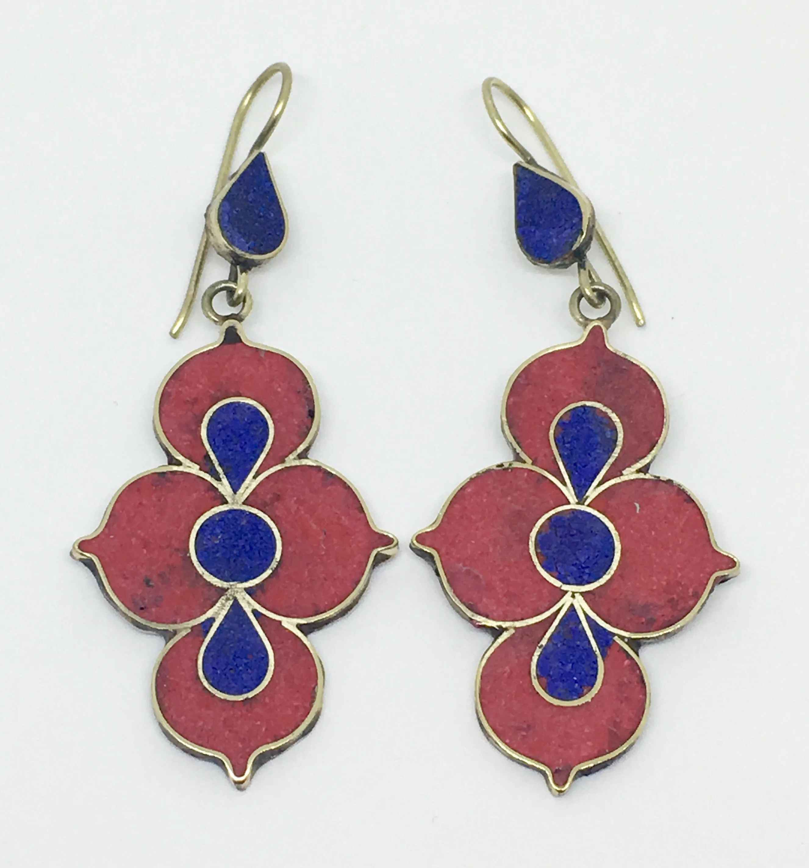 Tibetan Influenced Red & Blue Lotus Earrings