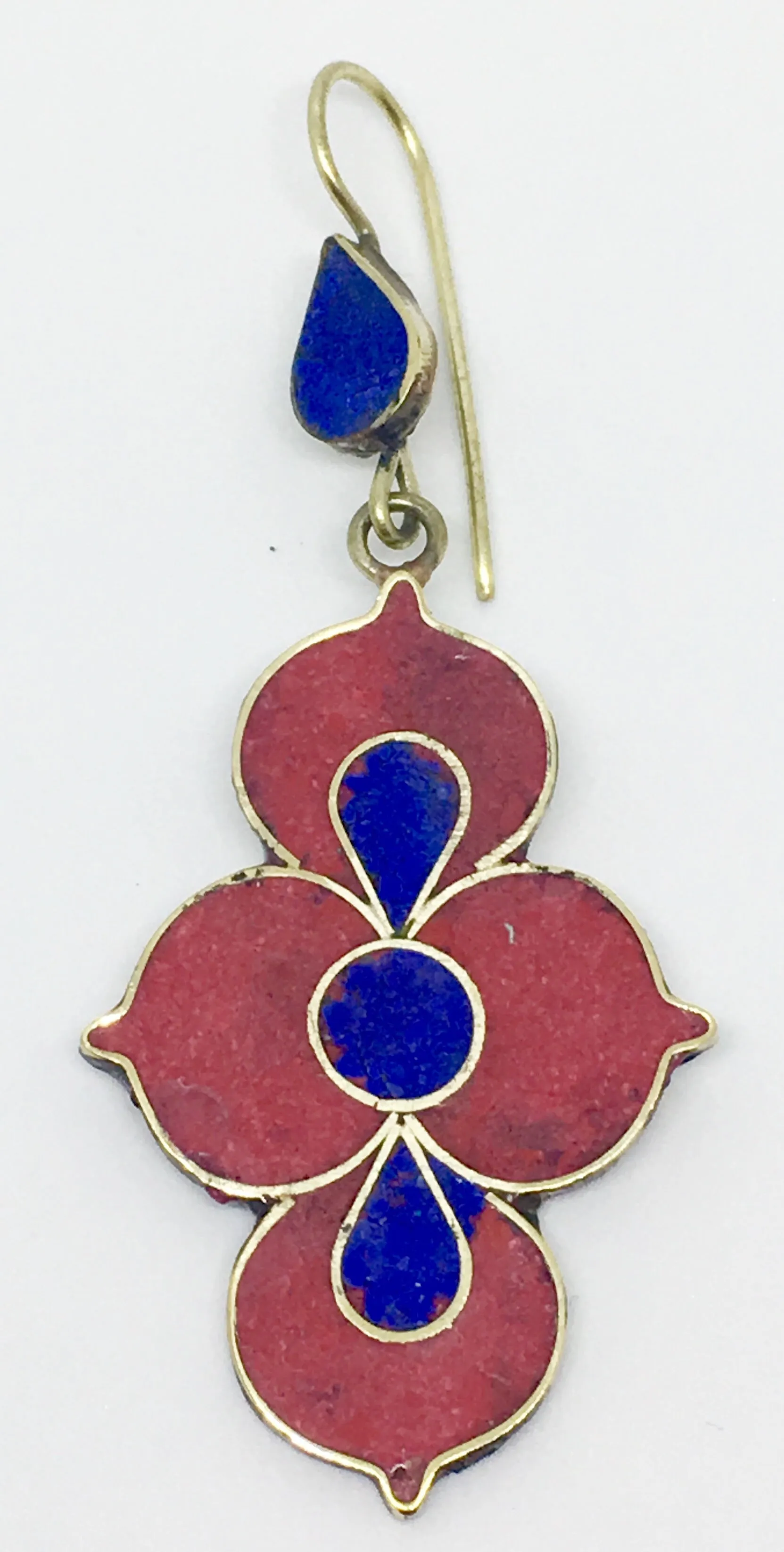 Tibetan Influenced Red & Blue Lotus Earrings