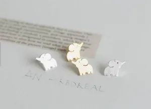 Tiny Elephant Earrings, Gold Elephant Studs