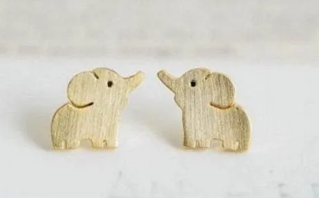 Tiny Elephant Earrings, Gold Elephant Studs
