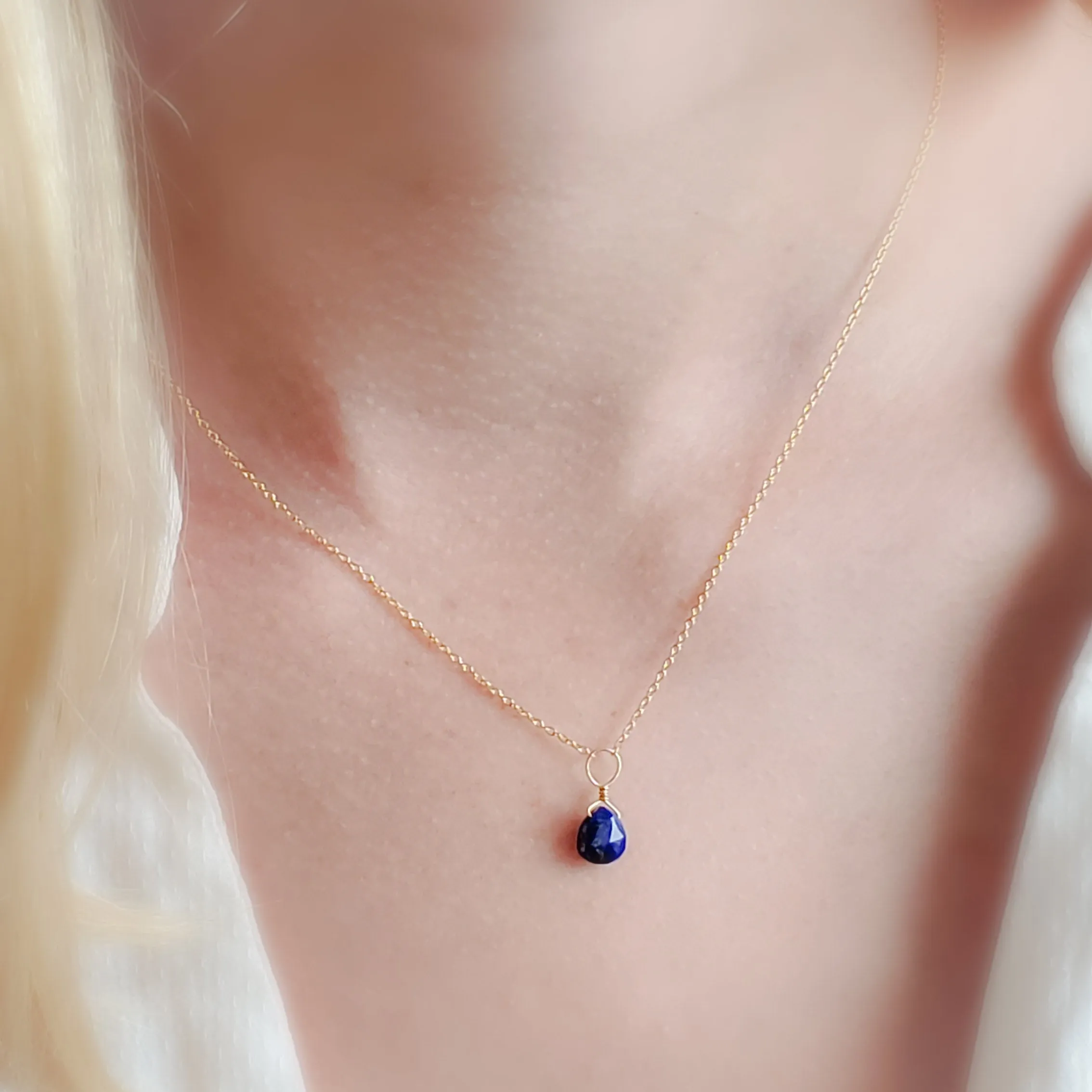 Tiny Lapis Lazuli Drop Necklace