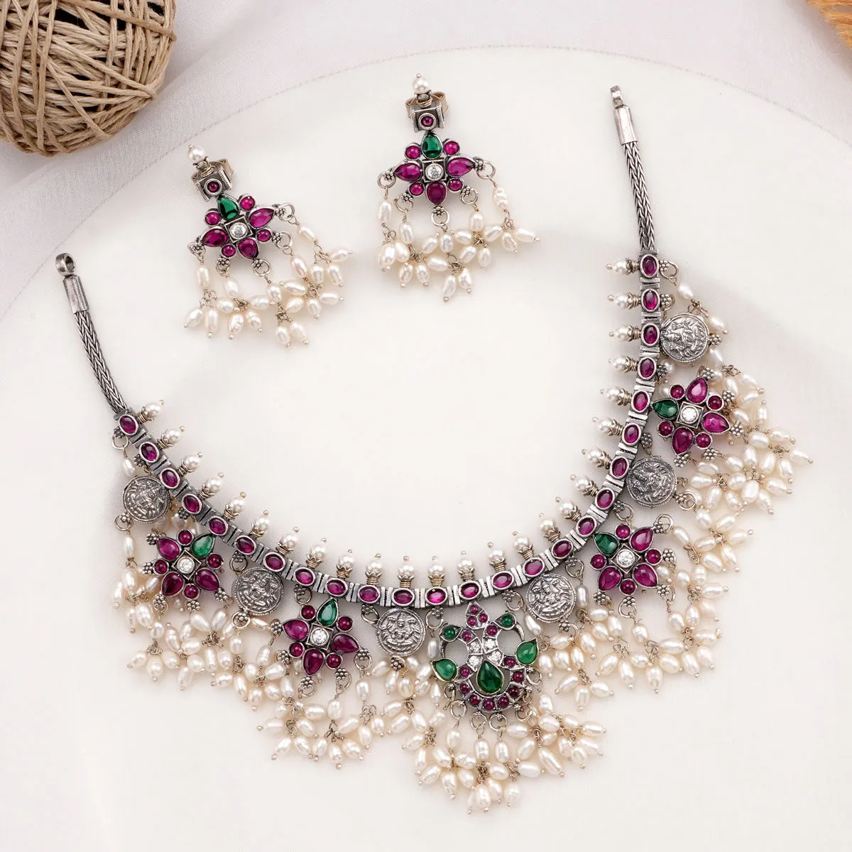 Trendy Oxidised Short Necklace Set