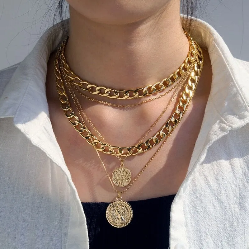 Trendy Punk Fashion Multi-layer Thick Chains Necklaces