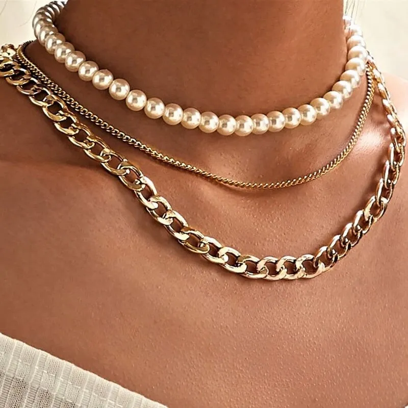 Trendy Punk Fashion Multi-layer Thick Chains Necklaces