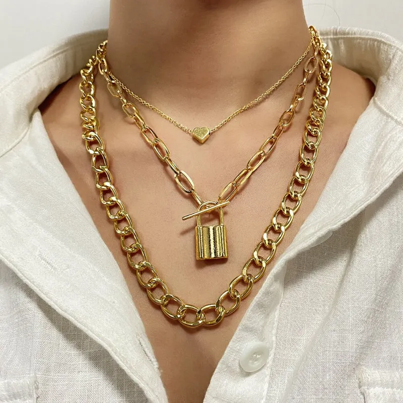 Trendy Punk Fashion Multi-layer Thick Chains Necklaces