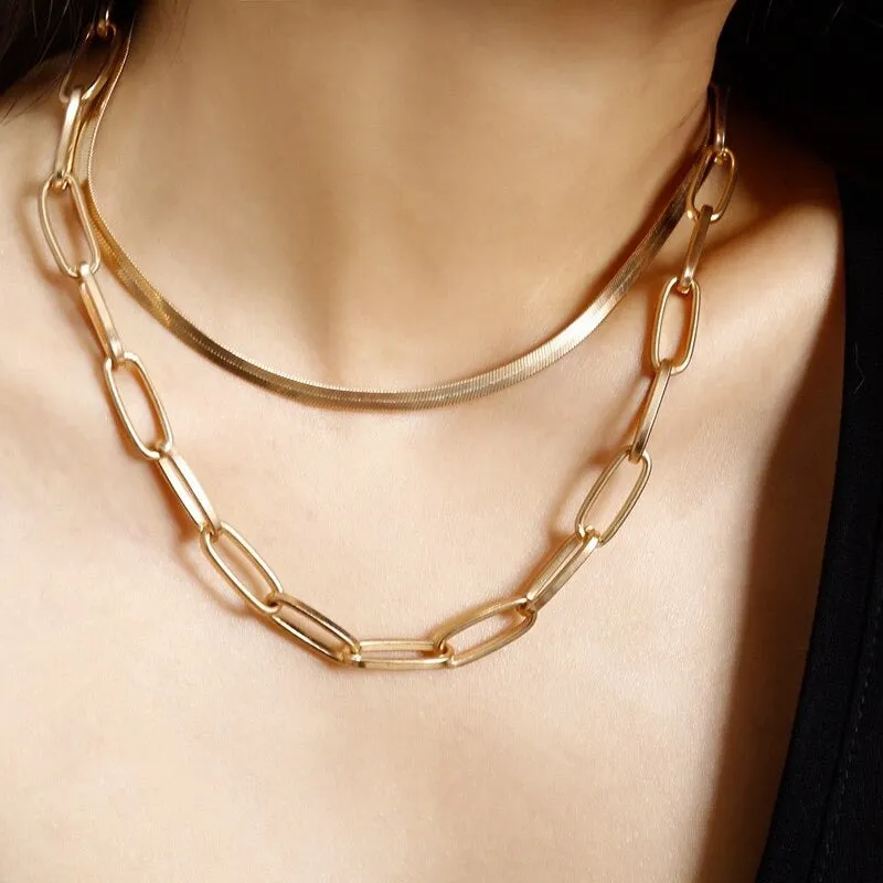 Trendy Punk Fashion Multi-layer Thick Chains Necklaces