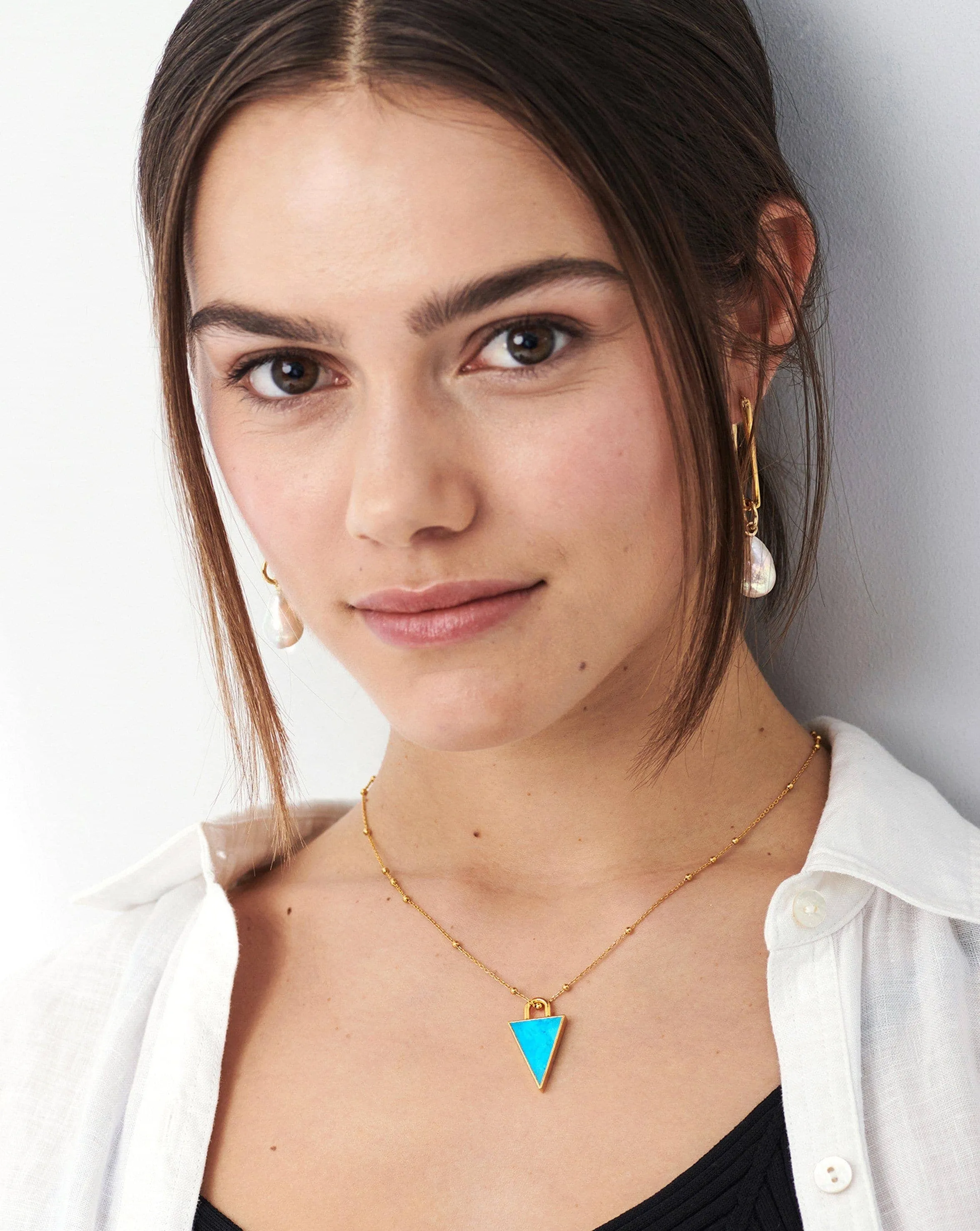 Triangle Pendant Chain Necklace | 18ct Gold Plated/Turquoise