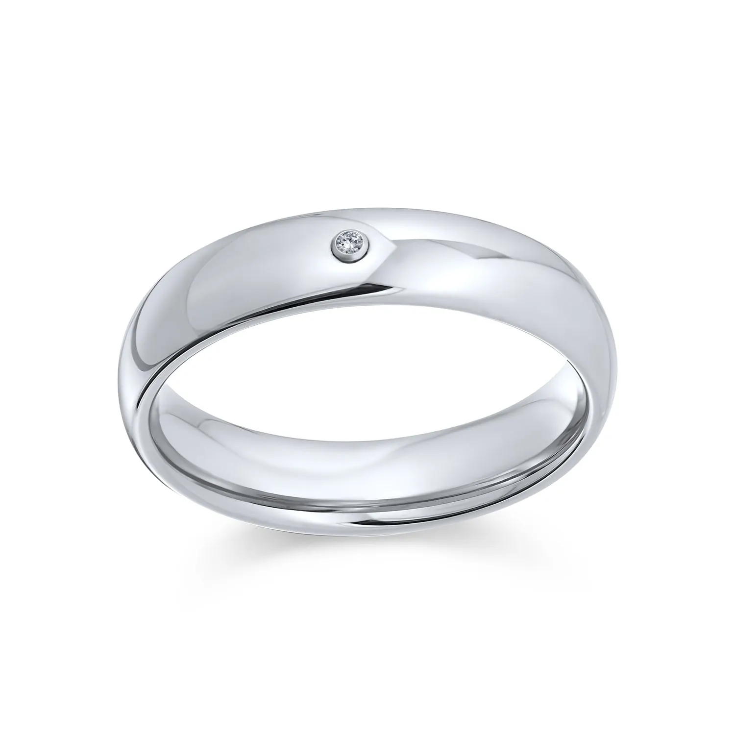 Tungsten Wedding Band Ring with .10 Ct CZ Accent Dome for Men Silver Tone Comfort Fit
