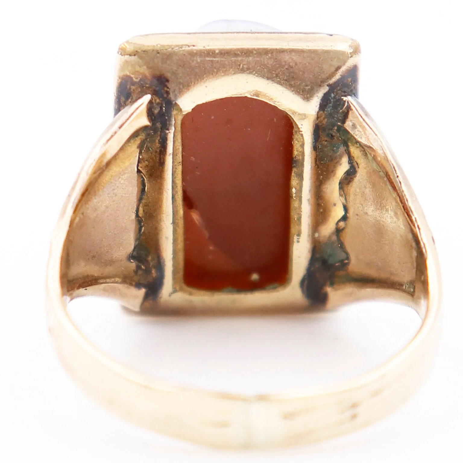Victorian Black & White Double Cameo Roman Soldier Carnelian 10k Gold Ring
