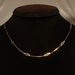 Vintage Italian 14K Gold Filigree Station Necklace, Elegant Yellow Gold Chain, Feminine Gold Chain, 585 Jewelry, 18 1/4" L