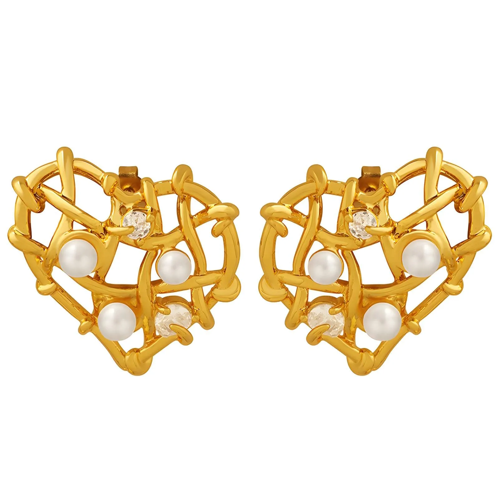 Waterproof Road To Heart Pearl Earrings Gold Plated