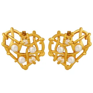 Waterproof Road To Heart Pearl Earrings Gold Plated