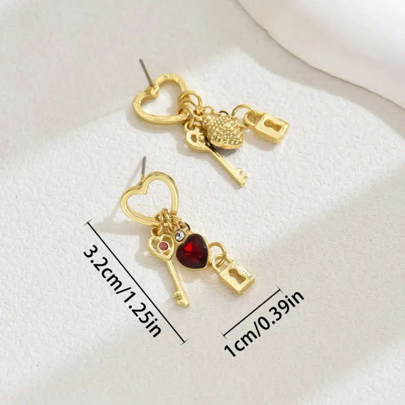 Wholesale Minimalist Light Luxury Style Heart Set Diamond Lock Shaped Fashionable High-end Earrings
