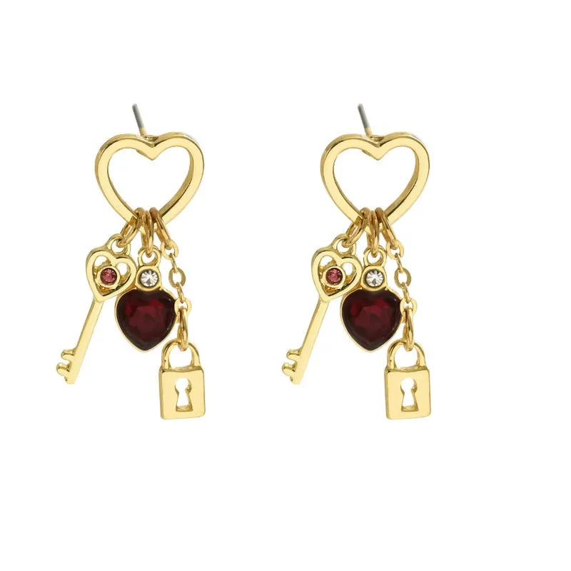 Wholesale Minimalist Light Luxury Style Heart Set Diamond Lock Shaped Fashionable High-end Earrings