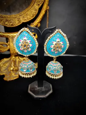 ZEVAR I Beautiful Firozi-Colored Traditional Jhumki Earrings for Girls and Women